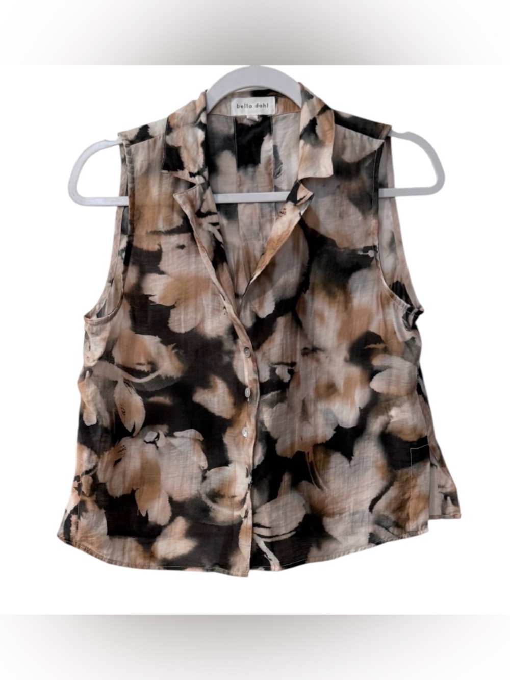 Bella Dahl women’s XS sleeveless button down lightweight sheer abstract blouse